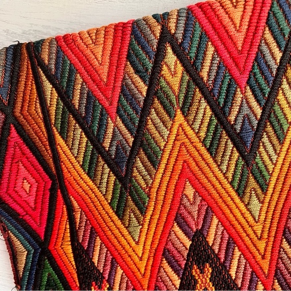 Vintage 70s Guatemalan Huipil Handmade Tunic Top – Red Brown Geometric P… - Picture 3 of 15